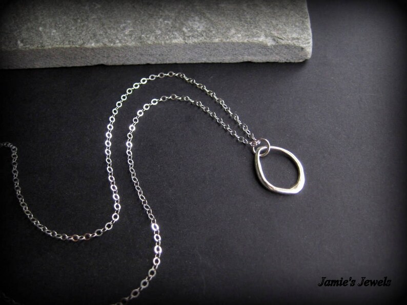 Simple Classic Sterling Silver Abstract Necklace Everyday Organic Sterling Silver Hoop Necklace Sterling Silver Modern Necklace