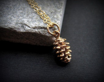 Piña - piña oro collar - bronce piña - piña pequeña - joyería mínima - moderno - de collar naturaleza inspirada - invierno