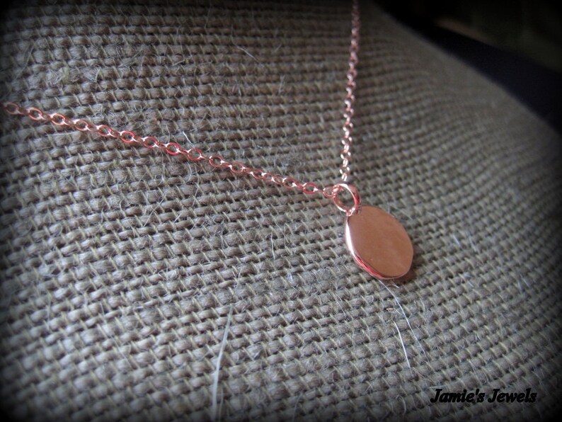 Rose Gold Disc Necklace Tiny Disc Minimalist Circle Modern Rose Gold Necklace Layering Everyday Simple Rustic Round image 1