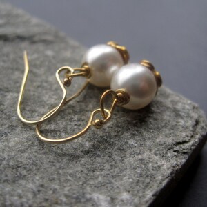 Bridal Earrings White Pearl Earrings Gold Classic Pearl Earrings Bridal Earrings Special Occasion Everyday Simple Delicate image 2