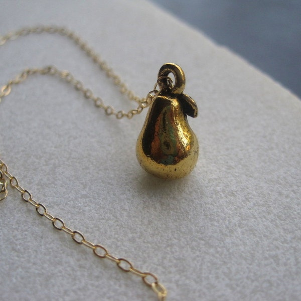 Gold Pear Necklace - Gold Pear Fruit Necklace -  Pear Necklace - Organic Necklace