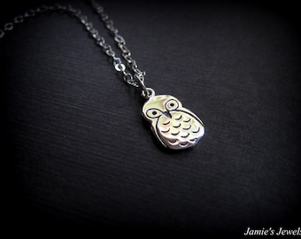 Collar de búho de plata de ley - plata de ley de búho - collar moderno de plata de ley - collar de plata de ley todos los días - búho de plata diminuta