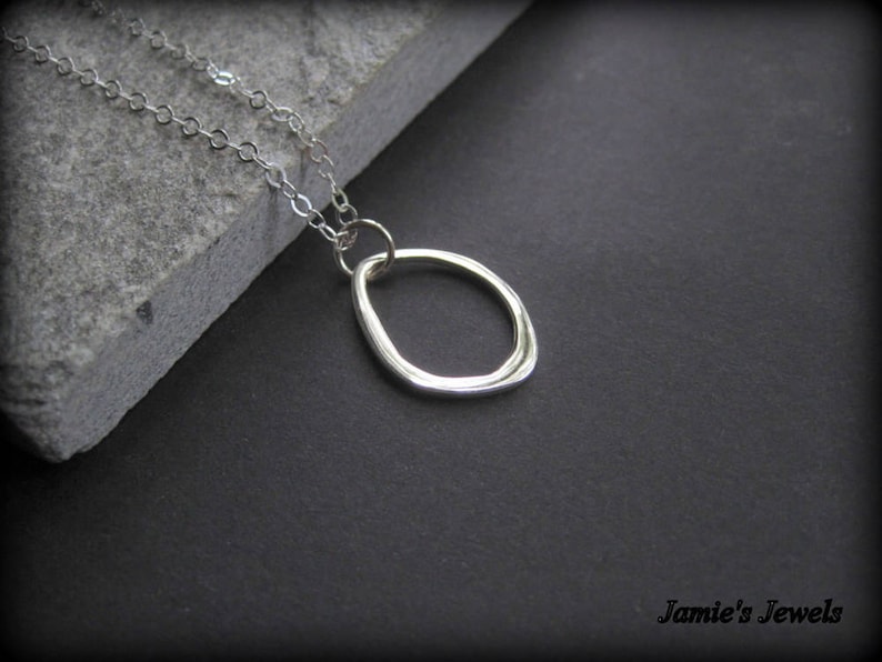 Simple Classic Sterling Silver Abstract Necklace Everyday Organic Sterling Silver Hoop Necklace Sterling Silver Modern Necklace
