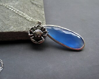 Collar de cangrejo - collar de cangrejo de plata de ley - collar de calcedonia azul - collar de piedras preciosas - regalo náutico