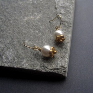 Bridal Earrings White Pearl Earrings Gold Classic Pearl Earrings Bridal Earrings Special Occasion Everyday Simple Delicate image 3