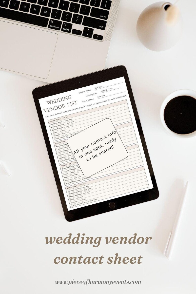 Wedding Vendor Notes.pdf Wedding Vendor Contact Sheet - Etsy