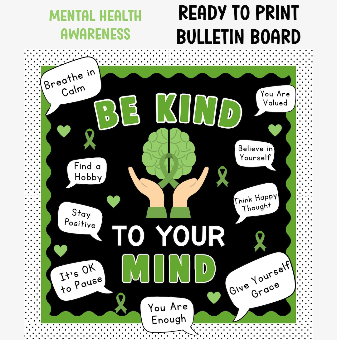 Mental Health Awareness Bulletin Board Kit, Be Kind to Your Mind ...