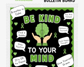 Bulletinboardkit geestelijke gezondheid, wees lief voor je geest, klasdecor, prikbord mei SEL, sociaal-emotionele leerweergave