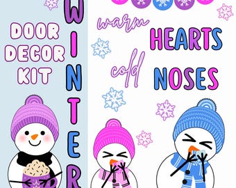 Kit di decorazioni invernali per porte di aule, bacheca con pupazzo di neve, decorazioni di gennaio per scuole elementari e asili nido