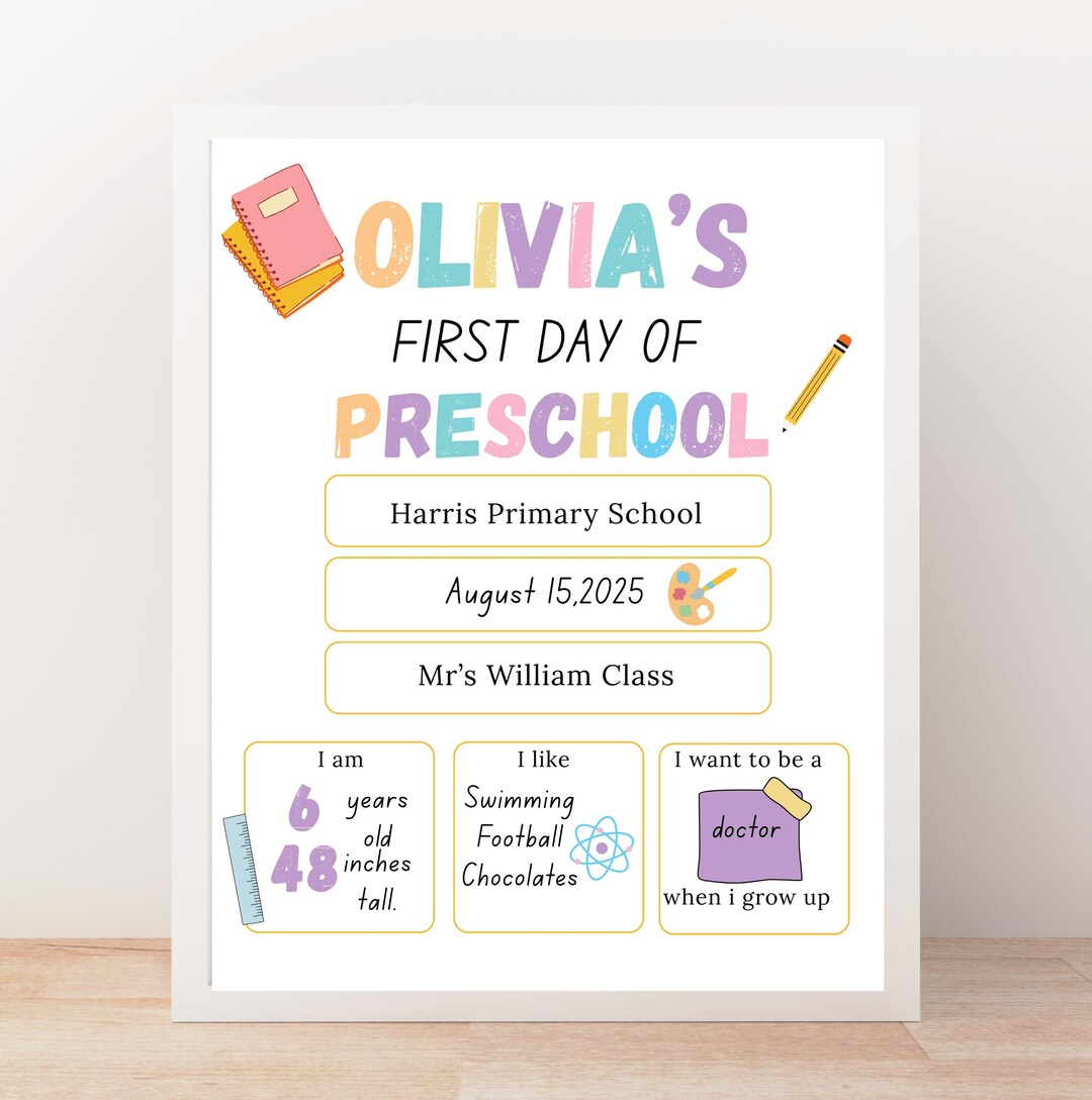 Editable First Day of School Sign: Personalized Back to School Poster ...
