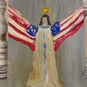 Patriotic Angel Acrylic Painting: 4th of July Decor, Original Art