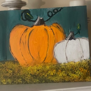 Autumn Pumpkin Painting: Original Acrylic Folk Art on Canvas
