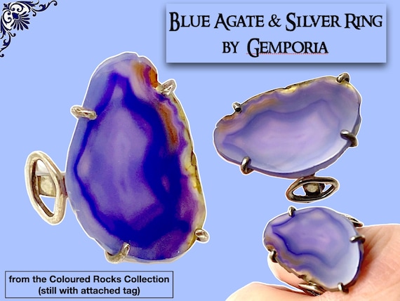 Oversize Blue Agate Silver Statement Ring by Gemporia