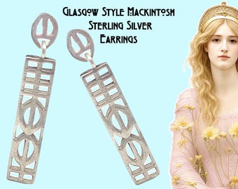 Orecchini pendenti in argento sterling 925 stile Glasgow Mackintosh