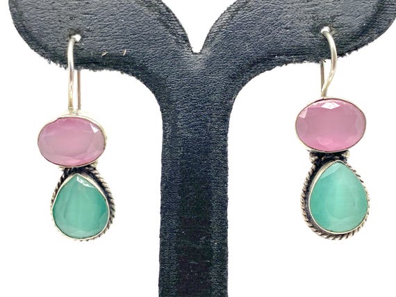 Ruby & Emerald 925 Silver Earrings - Indian Gemst… - image 5