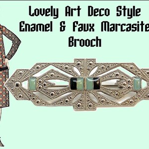 Lovely Art Deco Style Enamel & Faux Marcasite Brooch