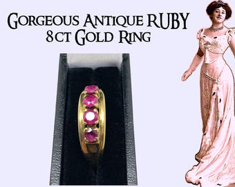 Vintage 8ct Gold Ruby Ring - UK Size R