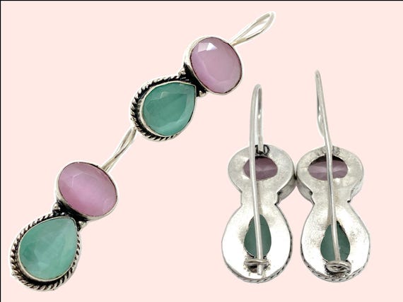 Ruby & Emerald 925 Silver Earrings - Indian Gemst… - image 7