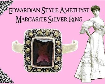 Edwardian Amethyst Ring: Marcasite Sterling Silver