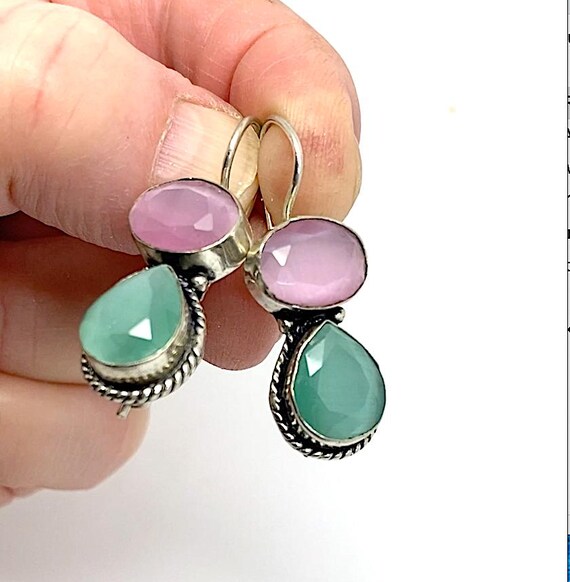 Ruby & Emerald 925 Silver Earrings - Indian Gemst… - image 4