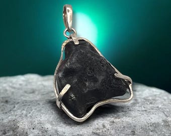 Sikhote-Alin Iron Meteorite Pendant: Sterling Silver Space Jewelry