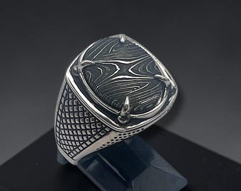 Gibeon Meteorite Damascus Sterling Silver Ring: Space Jewelry size 11