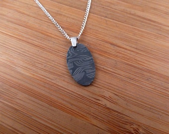 Gibeon Meteorite Damascus Pendant: Sterling Silver Bail, Space Jewelry