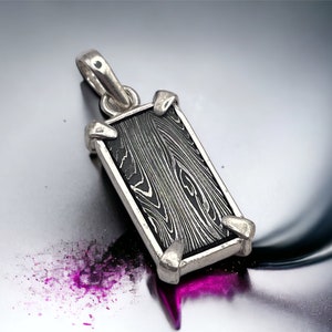 Gibeon Iron Meteorite Damascus Silver Pendant Meteorite Jewelry / space rocks/ meteor jewelry  6th anniversary gift