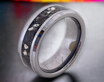 Genuine Lunar Meteorite Tungsten Ring, Space Jewelry