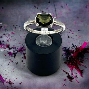 Faceted Moldavite sterling silver ring, anniversary, band,  promise ring. anniversary Meteorite Jewelry / space rocks/ meteor jewelry
