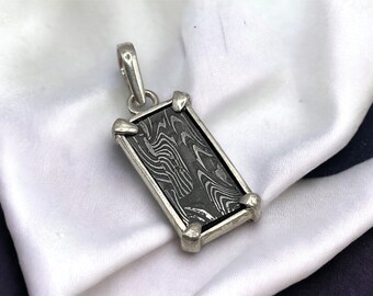 Gibeon Iron Meteorite Damascus Silver Pendant Meteorite Jewelry / space rocks/ meteor jewelry  6th anniversary gift