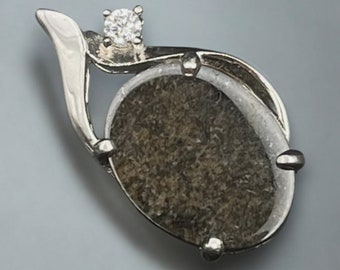 Martian Meteorite Pendant: Sterling Silver, Lab Grown Diamond, Mars Rock