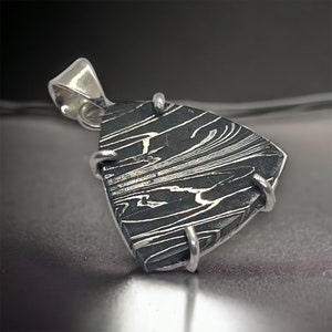 Gibeon Iron Meteorite Damascus Silver Pendant Meteorite Jewelry / space rocks/ meteor jewelry  6th anniversary gift