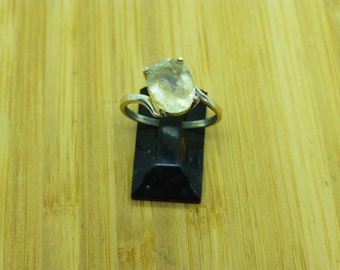 Faceted Libyan Desert Glass Ring: Sterling Silver Meteorite Jewelry, Size 7