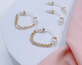 Pair of Fake Nipple Piercings with Chains| non piercing nipple jewelry, Adjustable Nipple Nooses for Daily Wear | Fake Barbells faux pearl