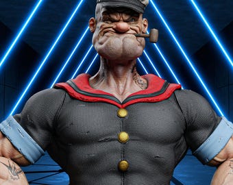 Popeye Fanart Statue STL | 1/7 Scale Sailor with Dock Base (3D Print File)