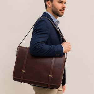 Luxury Full-Grain Leather Messenger Bag – Handmade Laptop Briefcase for Men | Professional Business Satchel & Organizer