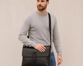 Handmade Full Grain Calfskin Leather Messenger Bag: 13" Laptop Satchel