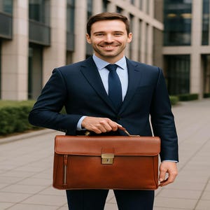 Porte-documents en cuir pleine fleur - Sac messager pour ordinateur portable pour homme - Sac d'affaires professionnel avec bandoulière et organiseur