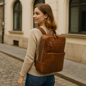 Mochila de lujo de cuero de grano completo: bolso casual de cuero premium hecho a mano para artículos esenciales diarios y viajes de negocios.