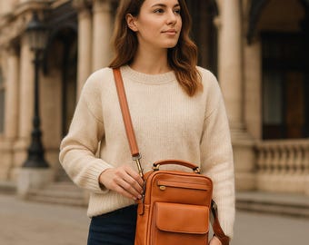 Handmade Full-Grain Calfskin Leather Satchel: Unisex Messenger Bag