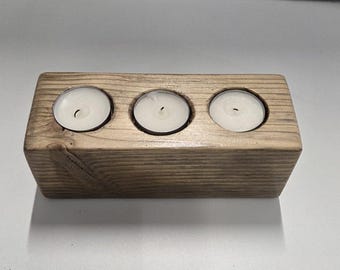 Light Pine Tea Light Holder | Three Candles | Handmade