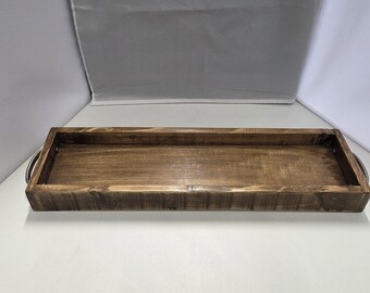 Long Pine Drinks Tray | Dark Stain | Metal Handles | Handmade