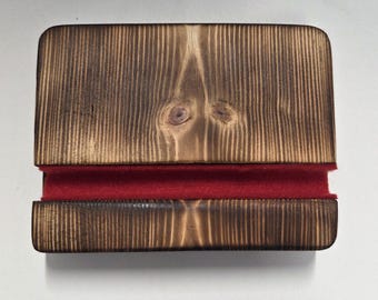 Charred Pine Phone Stand | Red Felt Slot | Handmade Tablet Holder