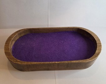 Oval Walnut Jewellery Tray | Purple Felt Lining | Handmade