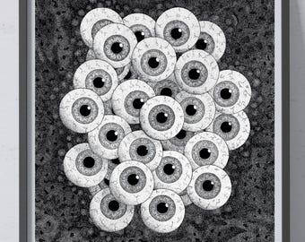 Hand Drawn by Mack | Syraphrum on Dotscape – Hand-Drawn Eye Illustration by Mack, 11x17 Glossy Fine Line Art, Surreal Ink Drawing