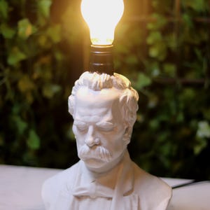 Stone-cast Nietzsche Bust Lamp | Philosophical Decor, Dark Academia Lighting