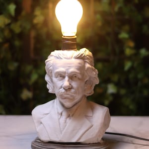 Stone-cast Einstein Lamp | Genius Bust Lamp | Thinker Light | Dark Academia Decor | Smart Decor | Art Humor Lighting