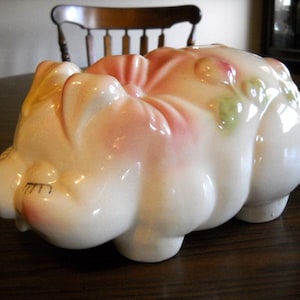 Vintage 1950s Shawnee Pottery Giant Pink Piggy Bank w/Shamrock Clover Pink Bow