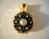 Vintage Mini Jeweled Perfume Bottle, Gold Metal Case with Green Rhinestones Pe